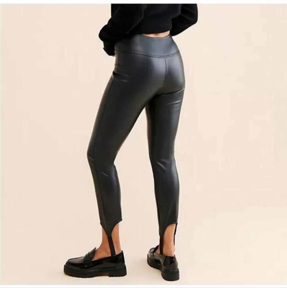 Anthropologie WeWoreWhat Vegan Leather Stirrup Leggings Womens Xs Black Sexy - Picture 2 of 8